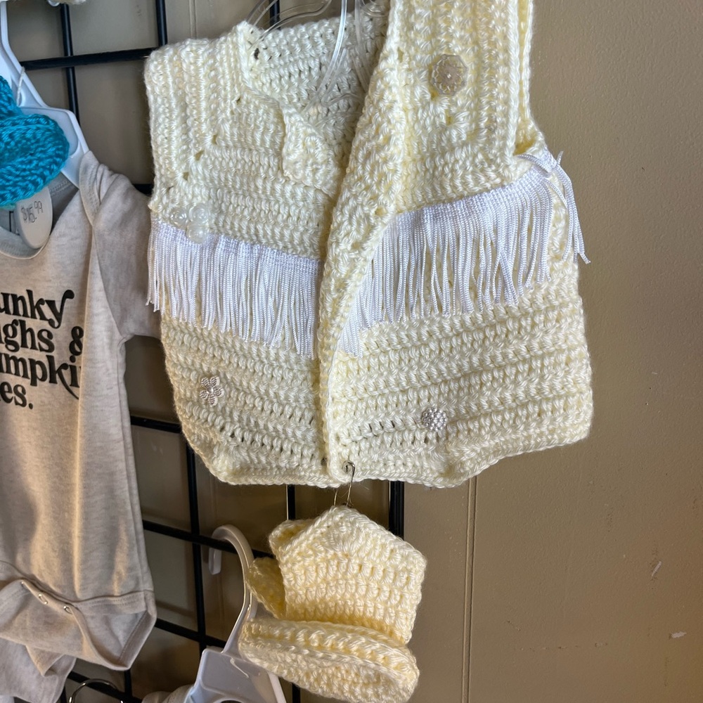 Cream Crochet Vest with Fringe